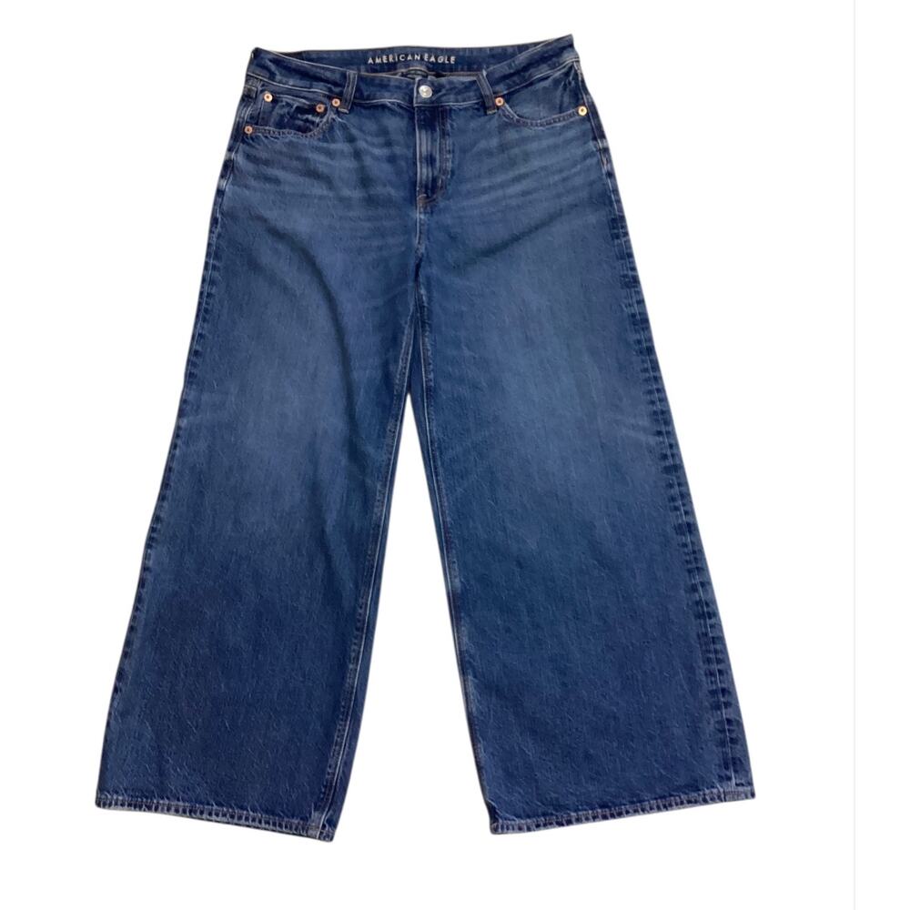 American Eagle Outfitters Wide Leg Flare Jeans in Dark Blue Denim